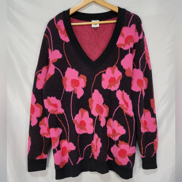 Cabi Rococo Poppy Bloom V Neck Pull Over black pink sweater style 4102 - Picture 2 of 9